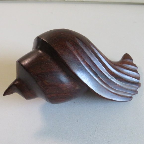 WOOD CARVED SEA SHELL SCULPTURE 6" long